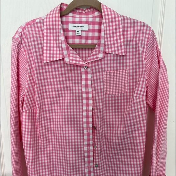 Cotton button down shirt, pink, size XXL by Isaac Mizrahi, new but no tags - Picture 1 of 11